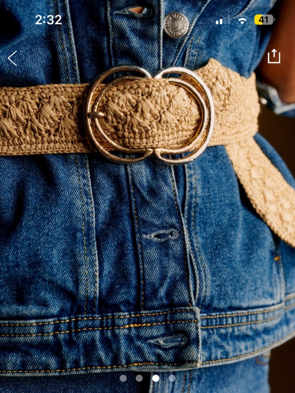 Sézane Selena Raffia Belt with Gold Double-Ring Buckle - Size 80